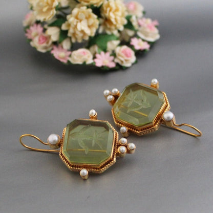Dames Vintage Groene Parel Oorbellen | Elegante Statement Sieraden 1