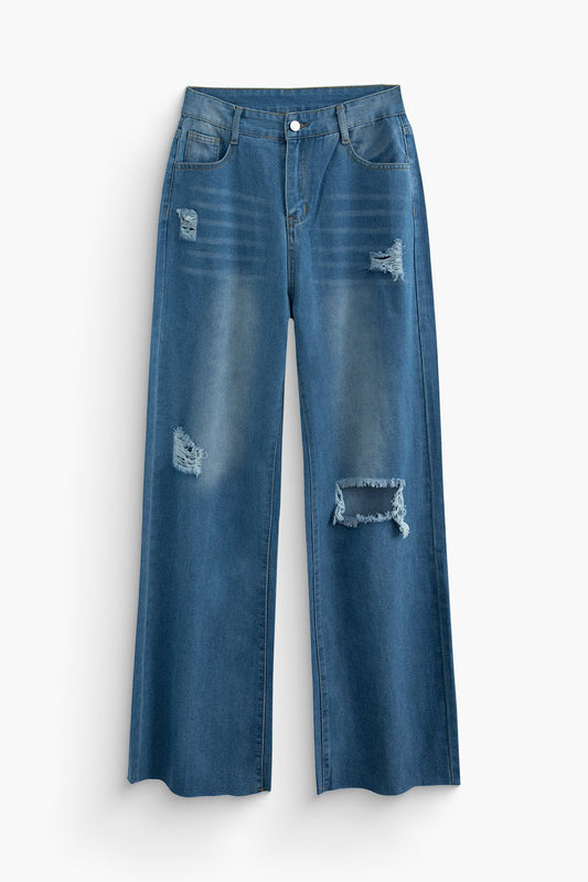 Dames Vintage Hoge Taille Jeans | Comfortabele Distressed Denim Broek 0