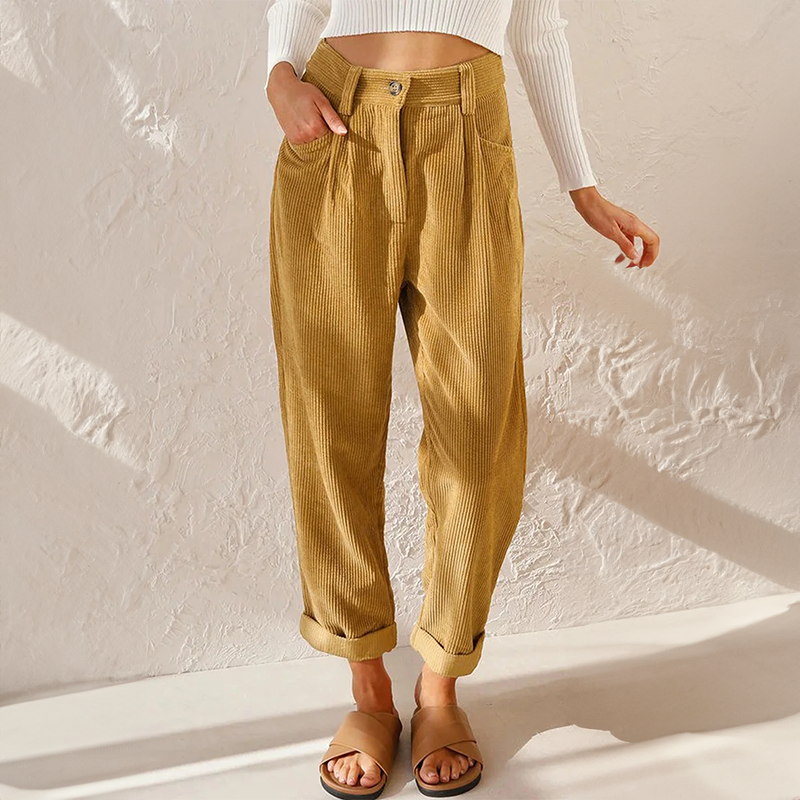 Dames Vintage Koordcomfortbroek | Tijdloze Relaxed Fit Casual Pantalon 0