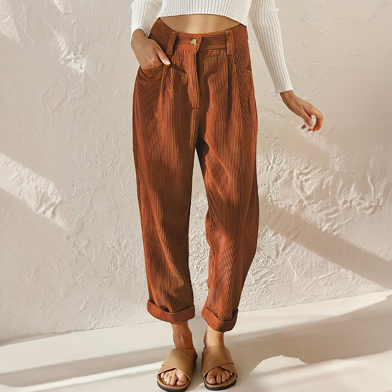 Dames Vintage Koordcomfortbroek | Tijdloze Relaxed Fit Casual Pantalon 1