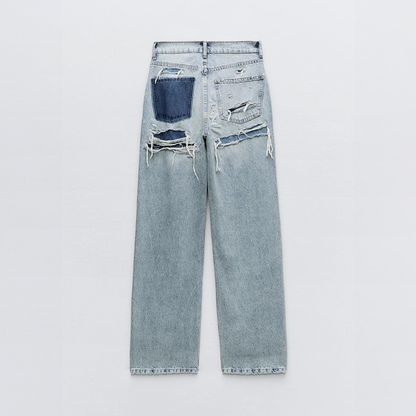 Dames Vintage Ripped Spijkerbroek | Hoge Taille Casual Jeans met Rechte Pijpen 2
