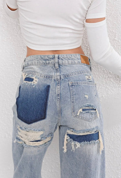 Dames Vintage Ripped Spijkerbroek | Hoge Taille Casual Jeans met Rechte Pijpen 3