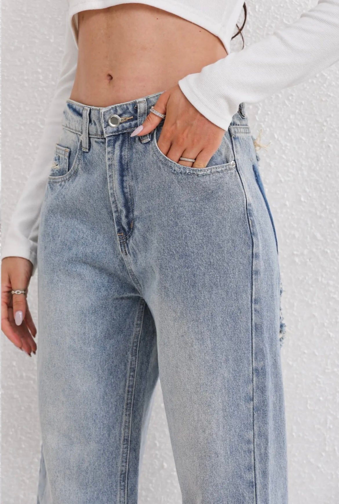 Dames Vintage Ripped Spijkerbroek | Hoge Taille Casual Jeans met Rechte Pijpen 4