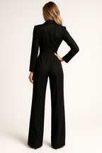 Dames Viscose Jumpsuit | Feestelijk Zwarte Diepe V-hals met Wijdvallende Pijpen 5