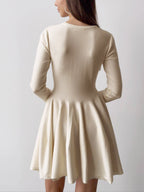 Dames Zachte Crème A-Lijn Skaterjurk | Elegante Lange Mouwen Dress 2
