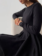 Dames Zachte Crème A-Lijn Skaterjurk | Elegante Lange Mouwen Dress 7
