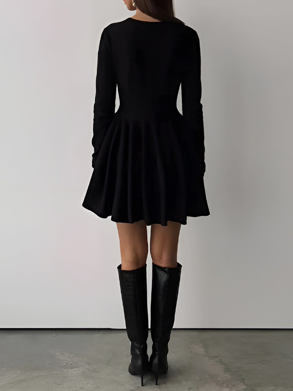 Dames Zachte Crème A-Lijn Skaterjurk | Elegante Lange Mouwen Dress 8