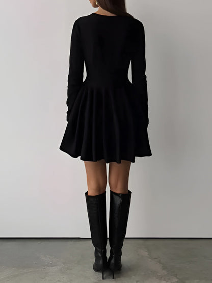 Dames Zachte Crème A-Lijn Skaterjurk | Elegante Lange Mouwen Dress 8