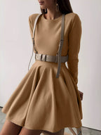 Dames Zachte Crème A-Lijn Skaterjurk | Elegante Lange Mouwen Dress 9