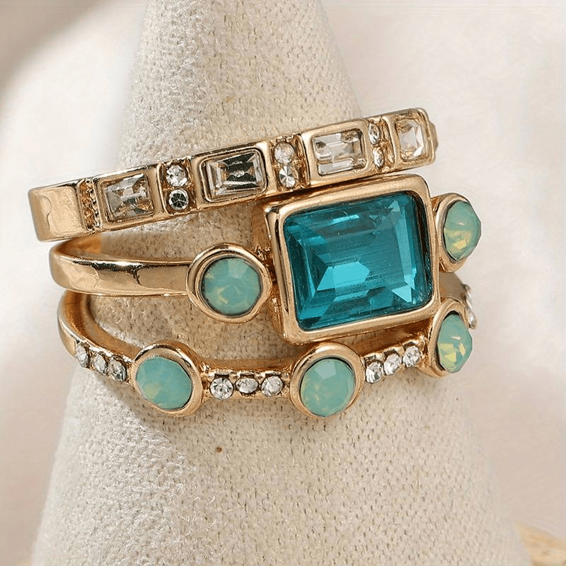 Dames Zilver Vintage Ring | Elegante Blauwe Kristallen Statement Sieraad 0