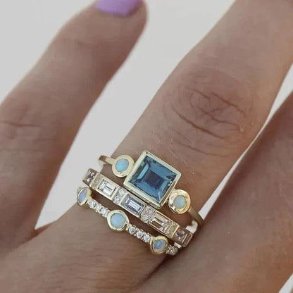 Dames Zilver Vintage Ring | Elegante Blauwe Kristallen Statement Sieraad 1