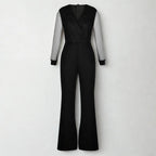 Dames Zwarte Glitter Mesh Jumpsuit | Feestelijke Wijde Pijpen voor Speciale Gelegenheden 2
