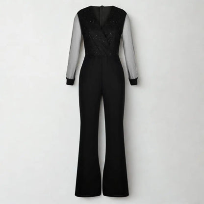 Dames Zwarte Glitter Mesh Jumpsuit | Feestelijke Wijde Pijpen voor Speciale Gelegenheden 2