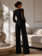 Dames Zwarte Glitter Mesh Jumpsuit | Feestelijke Wijde Pijpen voor Speciale Gelegenheden (1)
