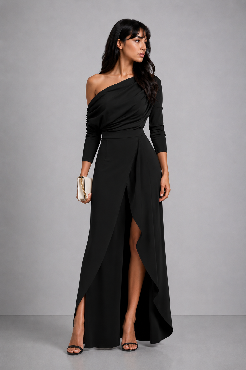 Dames Zwarte Jumpsuit | Feestelijke Off-Shoulder Met Splitdetails 1