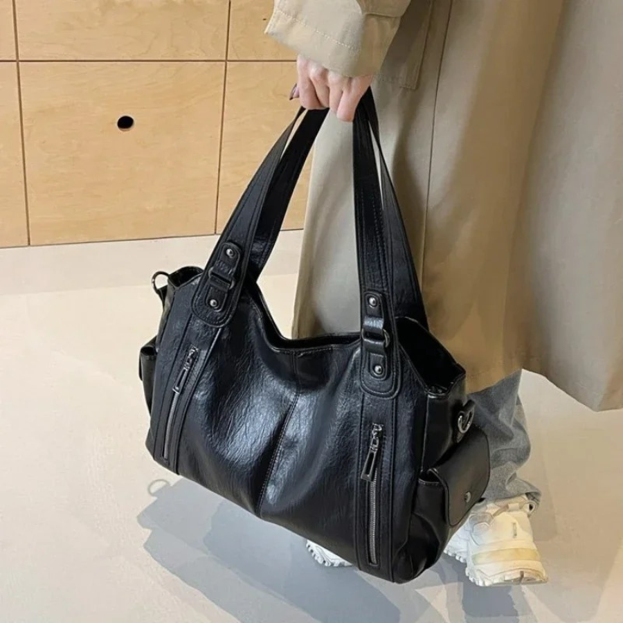 Dames Zwarte Kunstleren Schoudertas | Elegante Ruime Handtas voor Werk en Vrije Tijd 4
