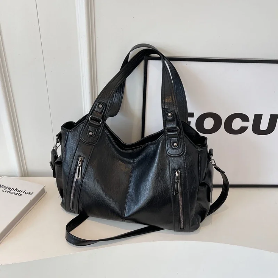 Dames Zwarte Kunstleren Schoudertas | Elegante Ruime Handtas voor Werk en Vrije Tijd 6