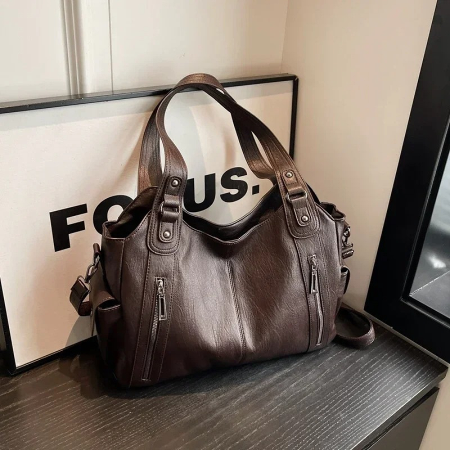Dames Zwarte Kunstleren Schoudertas | Elegante Ruime Handtas voor Werk en Vrije Tijd 9