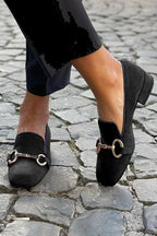 Dames Zwarte Leer Loafers | Elegante Instappers met Goudaccent 0