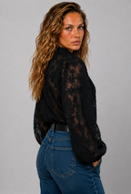 Dames Zwarte Transparante Blouse | Elegante Luchtige Top Met Bloemenpatroon 1