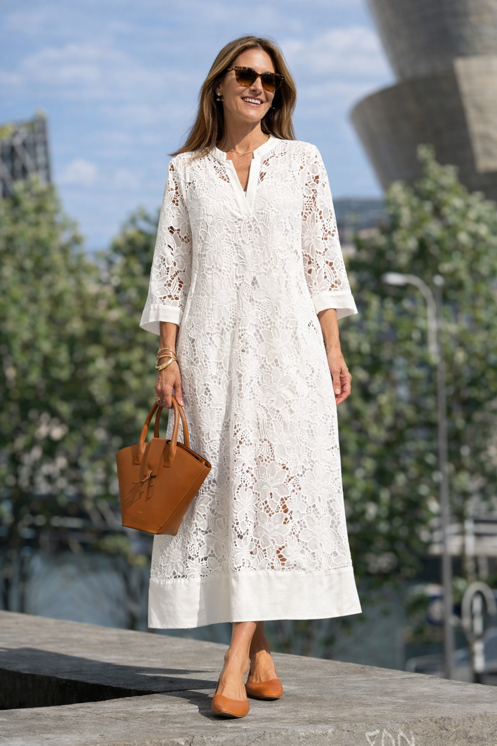 Elise | Witte Jurk Dames Kant Lang