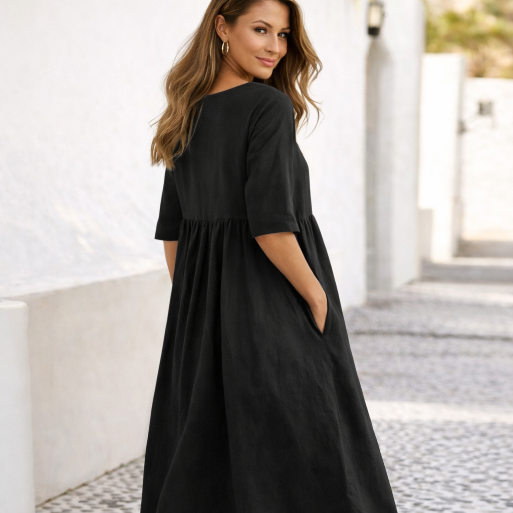 Isara Midi Jurk Dames | Elegante Luchtige Jurk met Comfort Fit en Zakken