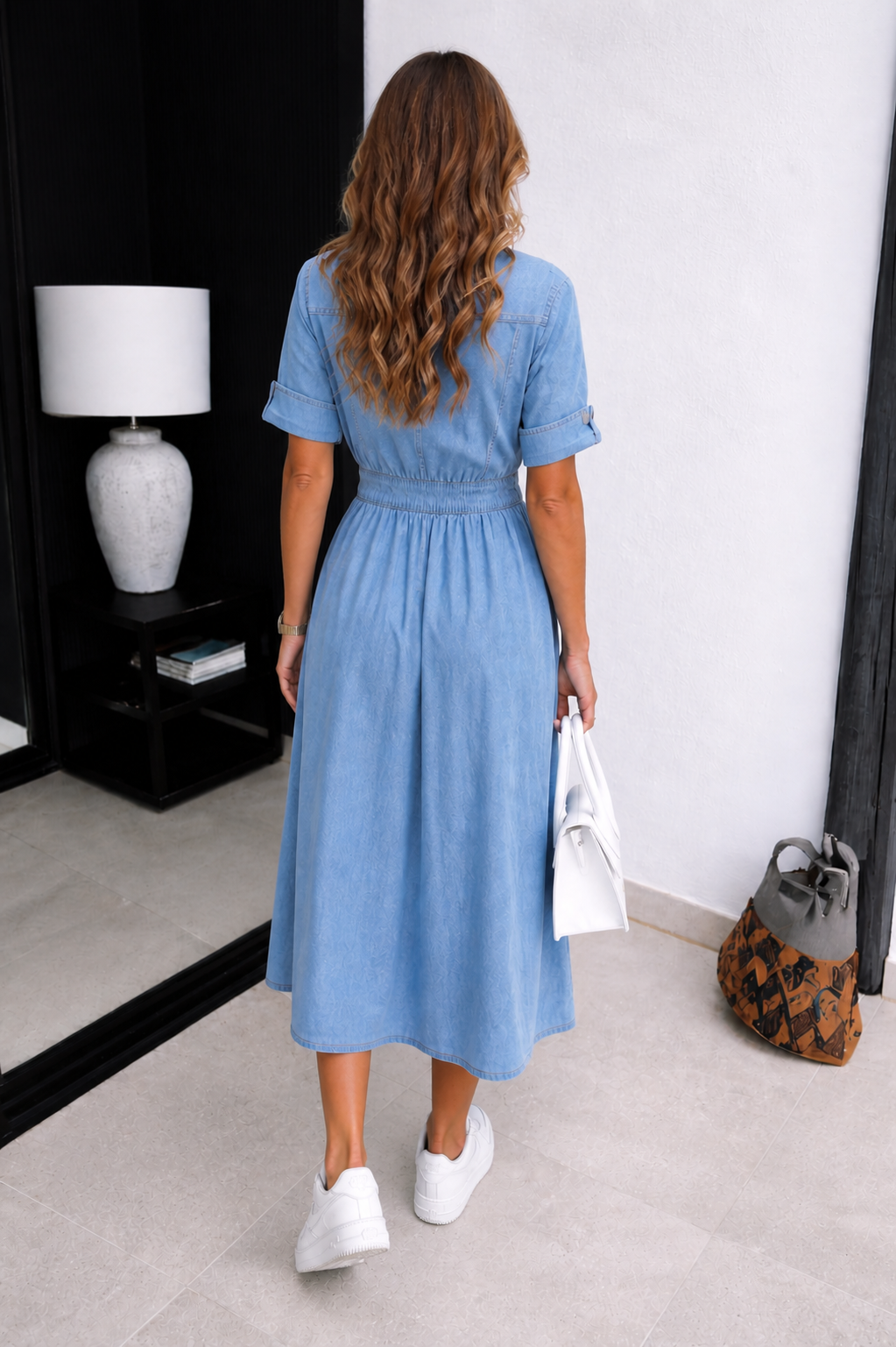 Liora | Stijlvolle Denim Midi Jurk