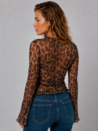 Vrouwen Katoen Luipaardprint Top | Elegante Knoop Blouse 1