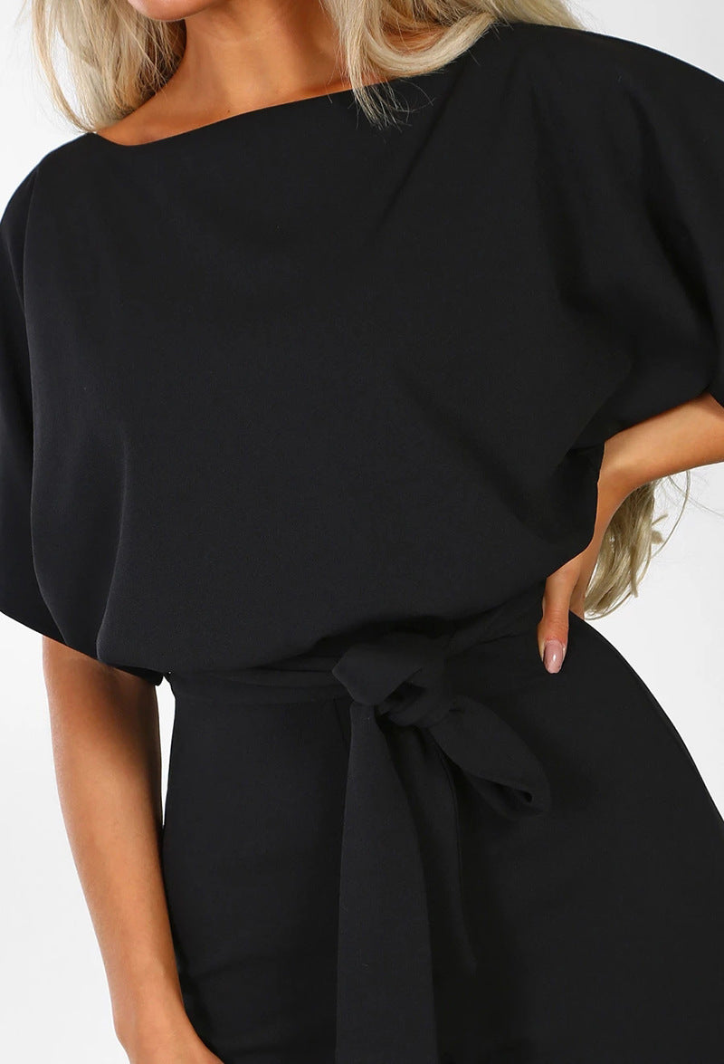Vrouwen Zwarte Jumpsuit | Feestelijke Hoge Taille One-Piece met Comfortabele Pasvorm 4