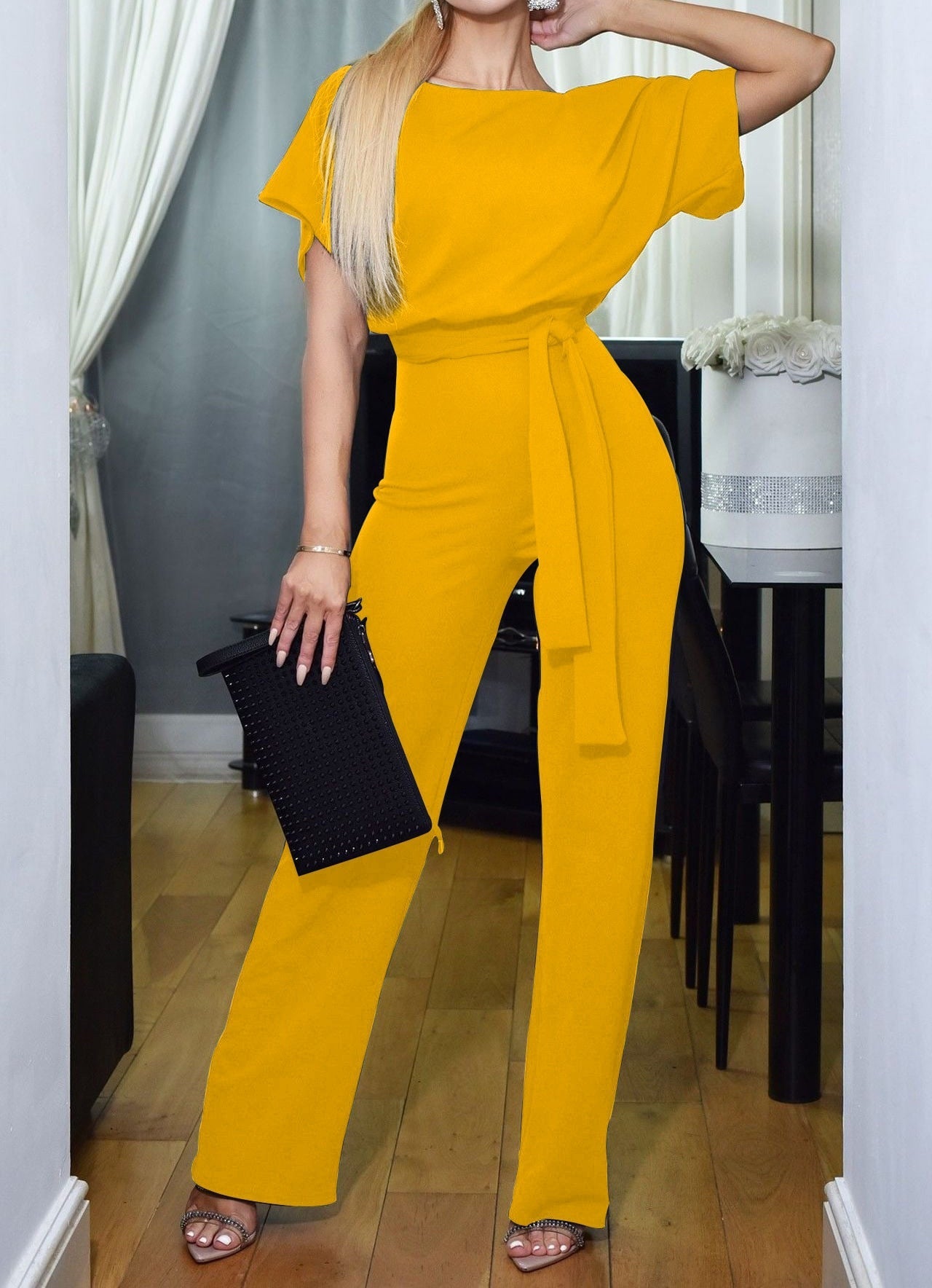 Vrouwen Zwarte Jumpsuit | Feestelijke Hoge Taille One-Piece met Comfortabele Pasvorm 5