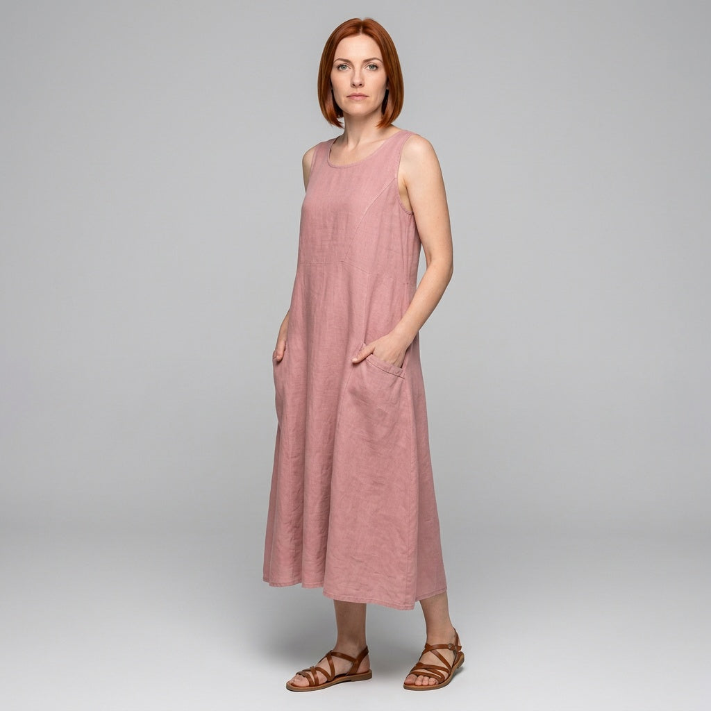 Amy | Dames Linnen Ronde Hals Jurk