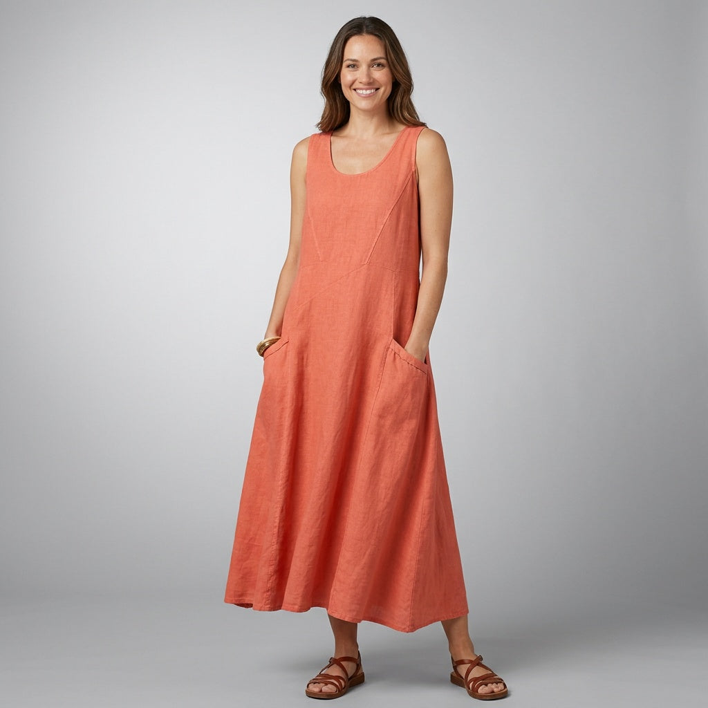 Amy | Dames Linnen Ronde Hals Jurk