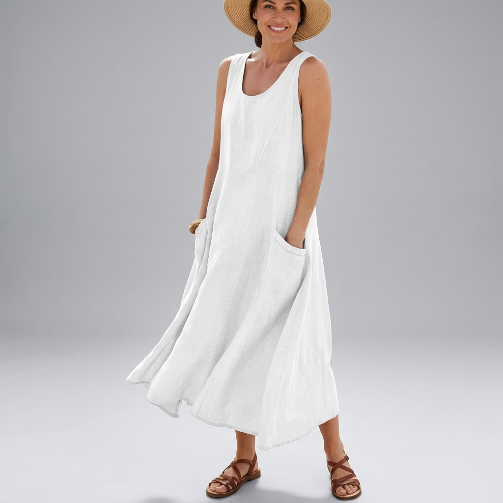 Amy | Dames Linnen Ronde Hals Jurk