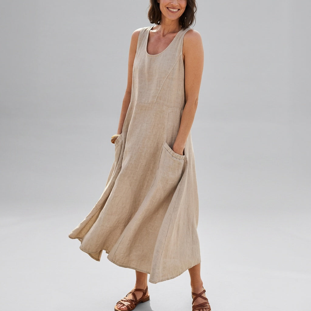 Amy | Dames Linnen Ronde Hals Jurk