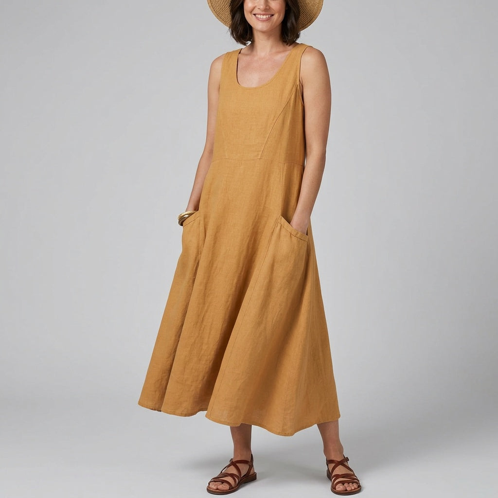 Amy | Dames Linnen Ronde Hals Jurk