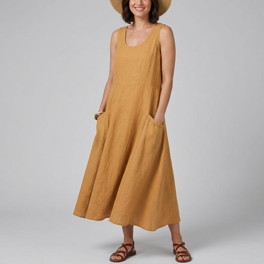 Amy | Dames Linnen Ronde Hals Jurk