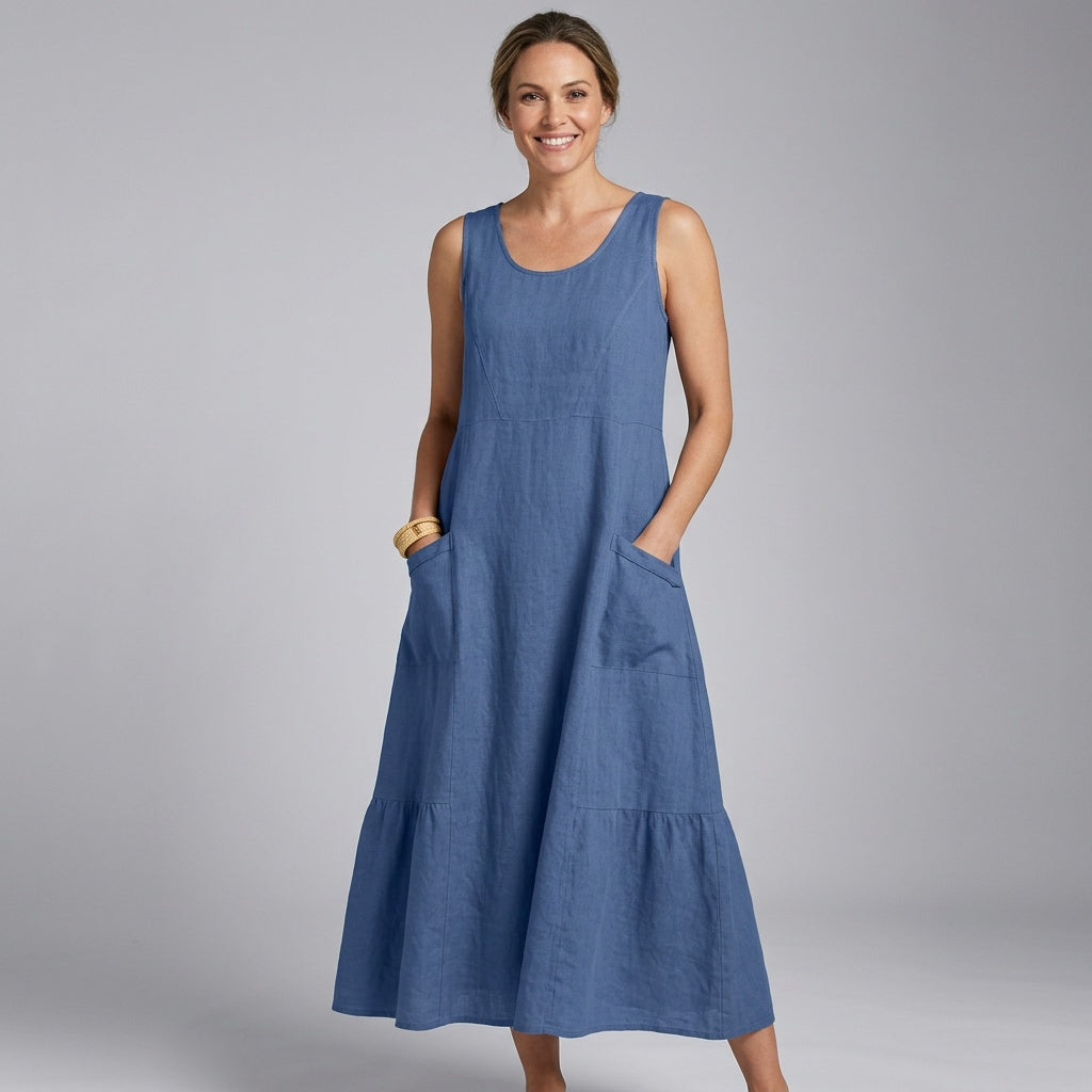 Amy | Dames Linnen Ronde Hals Jurk