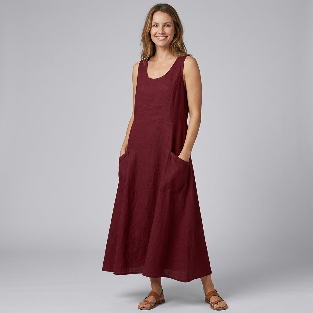 Amy | Dames Linnen Ronde Hals Jurk