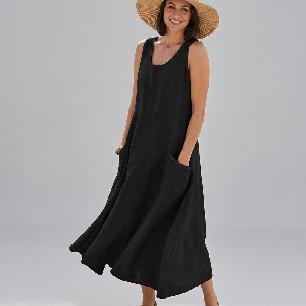 Amy | Dames Linnen Ronde Hals Jurk