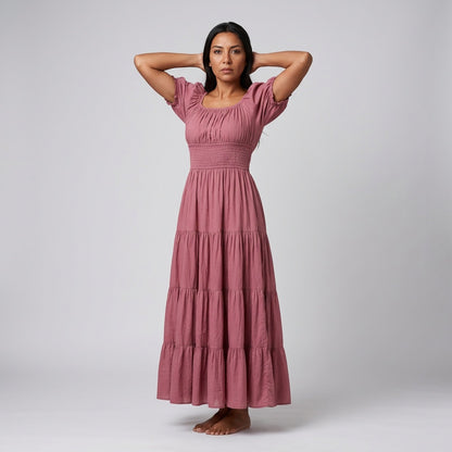 Professional e-commerce fashion photography — create a realistic product-on-model shot using the provided reference images. You are given 2 images: image 1 = product reference, image 2 = model reference. Dress the model from the second image in the product from the first image. The product must be physically placed on the model's body — worn naturally with correct fit, draping, and proportions as it would appear in real life. The product is the hero of the shot and must be clearly visible, prominently displ