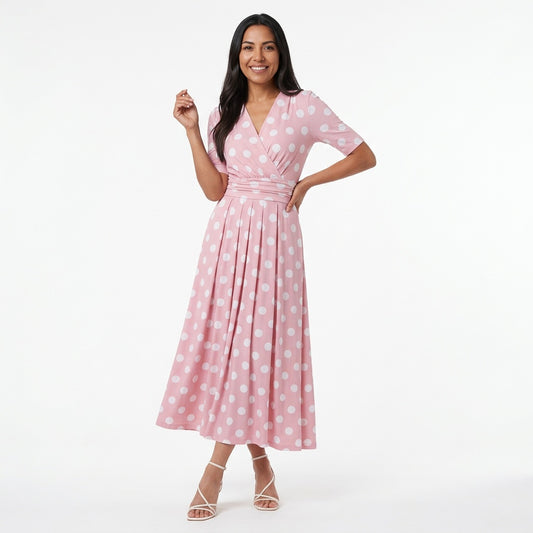 Professional e-commerce fashion photography — create a realistic product-on-model shot using the provided reference images. You are given 2 images: image 1 = product reference, image 2 = model reference. Dress the model from the second image in the product from the first image. The product must be physically placed on the model's body — worn naturally with correct fit, draping, and proportions as it would appear in real life. The product is the hero of the shot and must be clearly visible, prominently displ