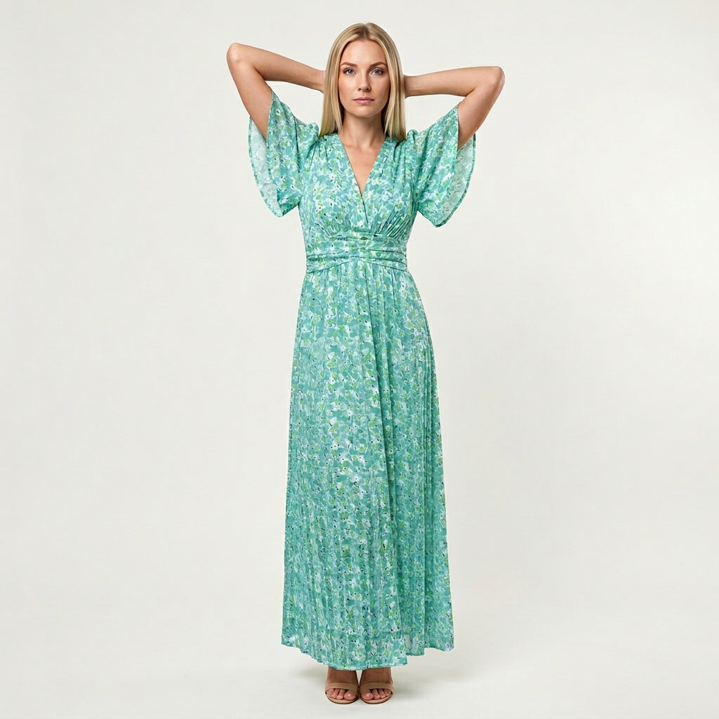 Professional e-commerce fashion photography — create a realistic product-on-model shot using the provided reference images. You are given 2 images: image 1 = product reference, image 2 = model reference. Dress the model from the second image in the product from the first image. The product must be physically placed on the model's body — worn naturally with correct fit, draping, and proportions as it would appear in real life. The product is the hero of the shot and must be clearly visible, prominently displ