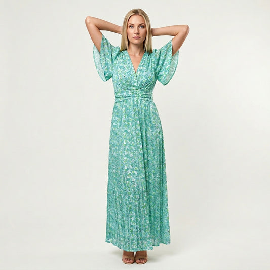 Professional e-commerce fashion photography — create a realistic product-on-model shot using the provided reference images. You are given 2 images: image 1 = product reference, image 2 = model reference. Dress the model from the second image in the product from the first image. The product must be physically placed on the model's body — worn naturally with correct fit, draping, and proportions as it would appear in real life. The product is the hero of the shot and must be clearly visible, prominently displ