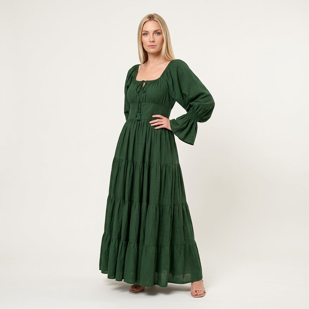 Professional e-commerce fashion photography — create a realistic product-on-model shot using the provided reference images. You are given 2 images: image 1 = product reference, image 2 = model reference. Dress the model from the second image in the product from the first image. The product must be physically placed on the model's body — worn naturally with correct fit, draping, and proportions as it would appear in real life. The product is the hero of the shot and must be clearly visible, prominently displ