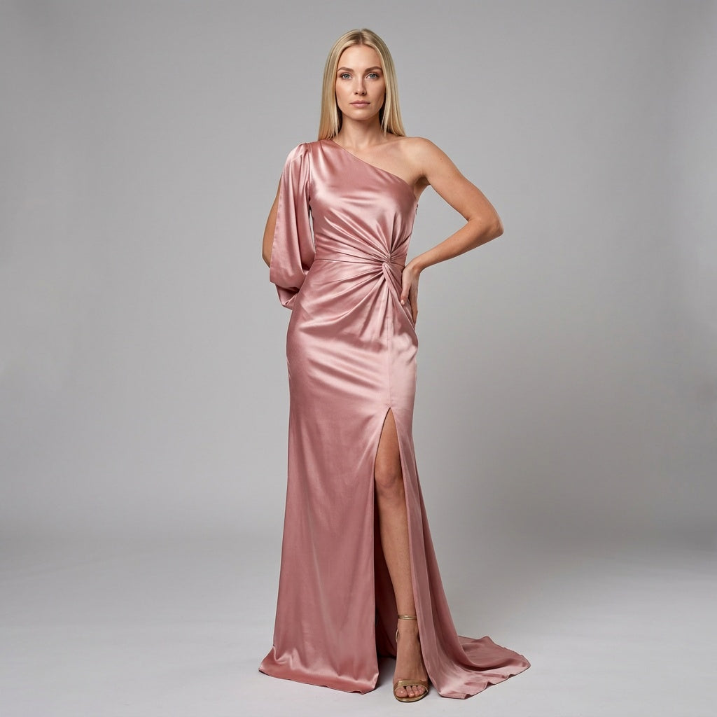 Professional e-commerce fashion photography — create a realistic product-on-model shot using the provided reference images. You are given 2 images: image 1 = product reference, image 2 = model reference. Dress the model from the second image in the product from the first image. The product must be physically placed on the model's body — worn naturally with correct fit, draping, and proportions as it would appear in real life. The product is the hero of the shot and must be clearly visible, prominently displ