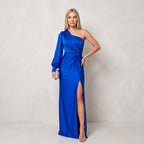 Professional e-commerce fashion photography — create a realistic product-on-model shot using the provided reference images. You are given 2 images: image 1 = product reference, image 2 = model reference. Dress the model from the second image in the product from the first image. The product must be physically placed on the model's body — worn naturally with correct fit, draping, and proportions as it would appear in real life. The product is the hero of the shot and must be clearly visible, prominently displ