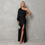 Professional e-commerce fashion photography — create a realistic product-on-model shot using the provided reference images. You are given 2 images: image 1 = product reference, image 2 = model reference. Dress the model from the second image in the product from the first image. The product must be physically placed on the model's body — worn naturally with correct fit, draping, and proportions as it would appear in real life. The product is the hero of the shot and must be clearly visible, prominently displ