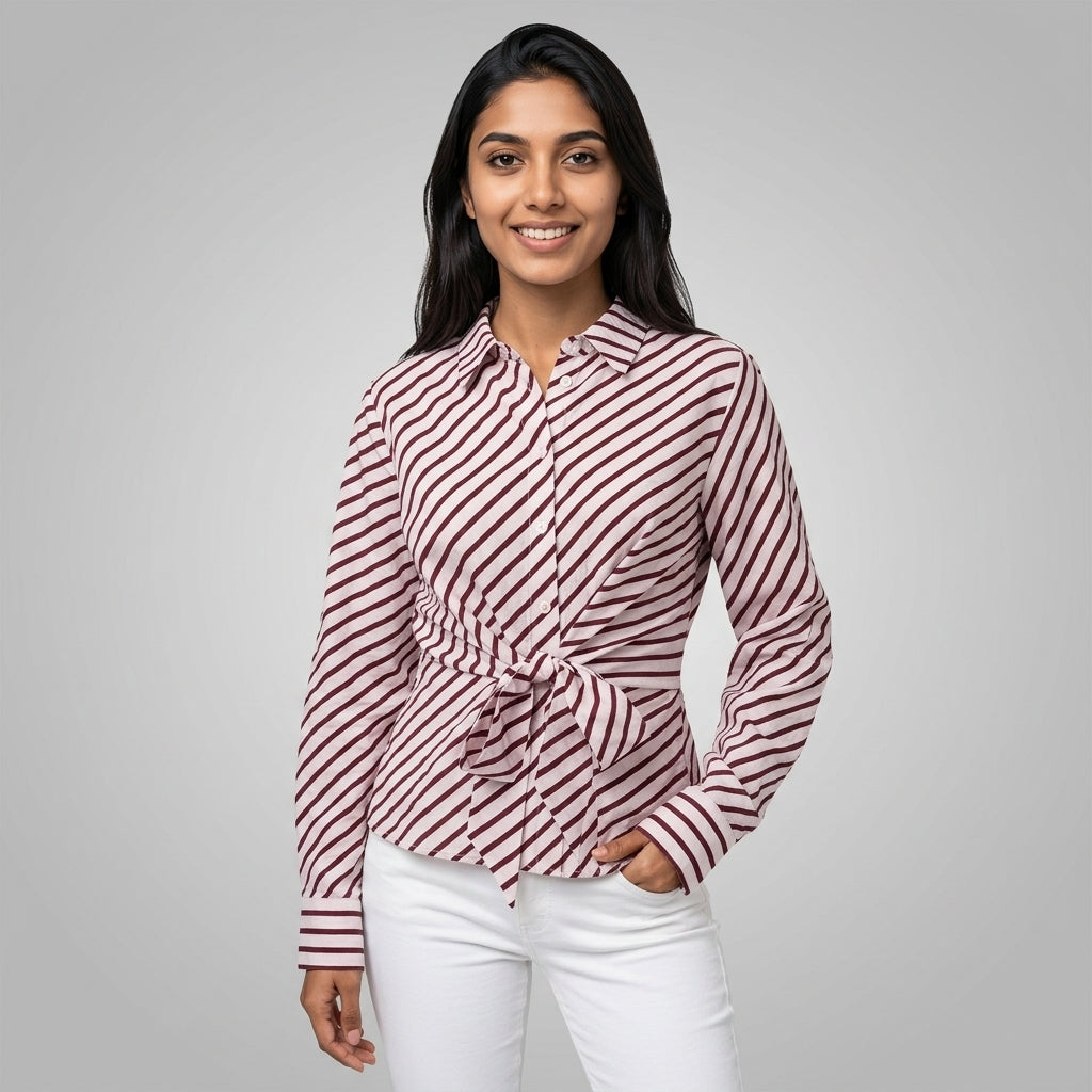 Professional e-commerce fashion photography — create a realistic product-on-model shot using the provided reference images. You are given 2 images: image 1 = product reference, image 2 = model reference. Dress the model from the second image in the product from the first image. The product must be physically placed on the model's body — worn naturally with correct fit, draping, and proportions as it would appear in real life. The product is the hero of the shot and must be clearly visible, prominently displ