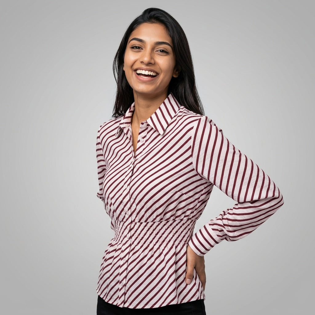 Professional e-commerce fashion photography — create a realistic product-on-model shot using the provided reference images. You are given 2 images: image 1 = product reference, image 2 = model reference. Dress the model from the second image in the product from the first image. The product must be physically placed on the model's body — worn naturally with correct fit, draping, and proportions as it would appear in real life. The product is the hero of the shot and must be clearly visible, prominently displ