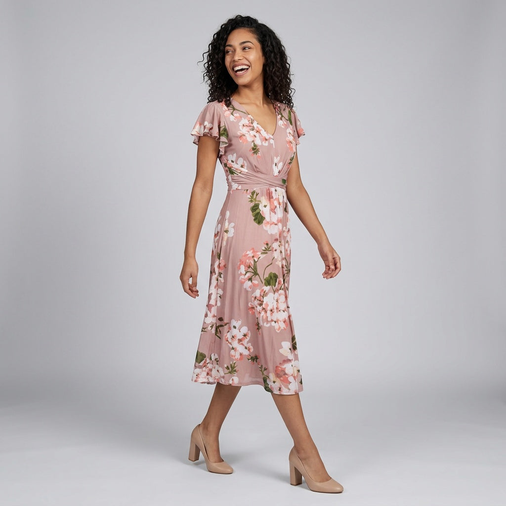 Professional e-commerce fashion photography — create a realistic product-on-model shot using the provided reference images. You are given 2 images: image 1 = product reference, image 2 = model reference. Dress the model from the second image in the product from the first image. The product must be physically placed on the model's body — worn naturally with correct fit, draping, and proportions as it would appear in real life. The product is the hero of the shot and must be clearly visible, prominently displ